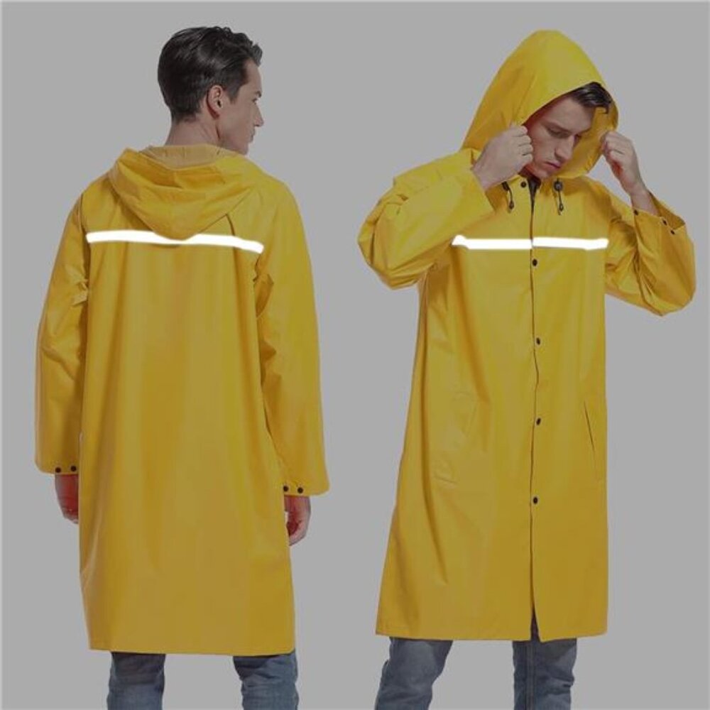 Mens Long Hooded Safety Rain Jacket Waterproof Emergency Raincoat Poncho - Picture 2 of 6